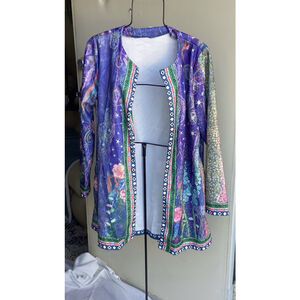 Colorful Light Weight Cardigan Jacket Woman’s Size Large Soft Vibrant Colors
